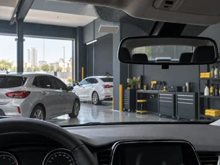 Tag de pedágio colada no para-brisa de um carro