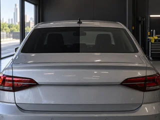 Comparação de dois tons de película, G20 e G35, nos vidros de trás de um carro