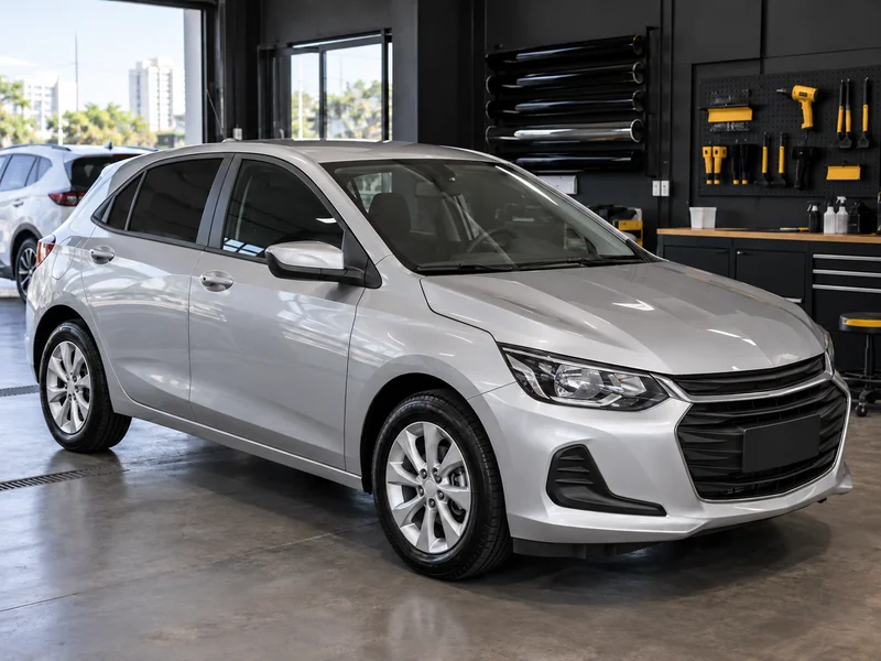 Vidro de um carro com película simples de poliéster aplicada